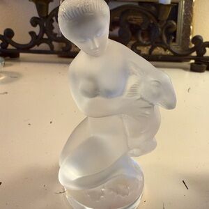 Lalique Frosted Glass Woman with Lamb Sculpture